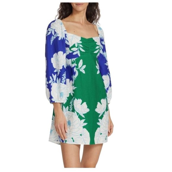 Farm Rio Soft Garden Linen-Blend Tropical Floral Mini Dress Size Small - Picture 1 of 14